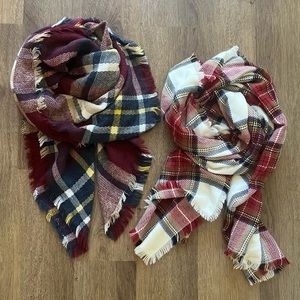 Set of 2 Plaid Flannel Blanket Scarves